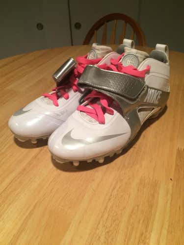 Nike Huarache Cleats Size 10 White Silver Pink