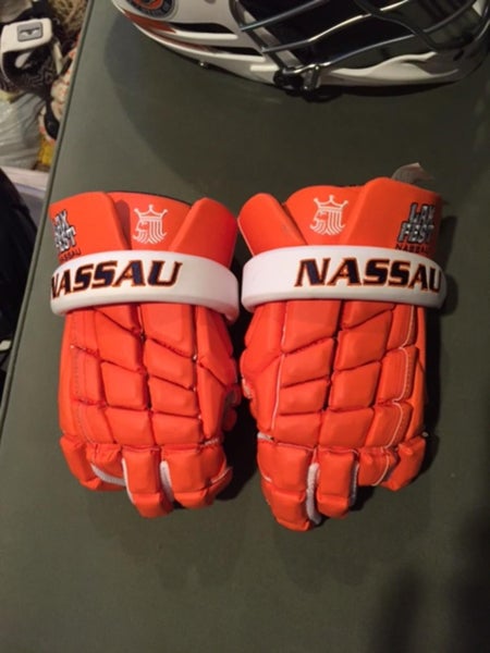 Orange and White Nassau County Brine Clutch Lacrosse Gloves