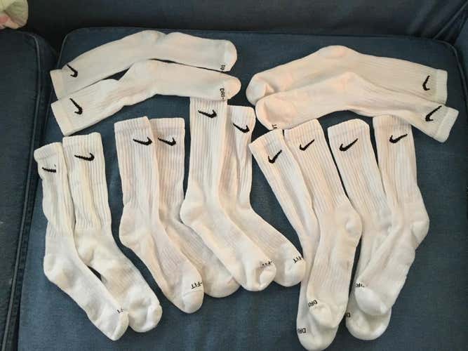 7 pair New Nike White Socks (LARGE)