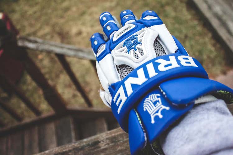 Royal Blue and White Brine King IV 4 Lacrosse Gloves
