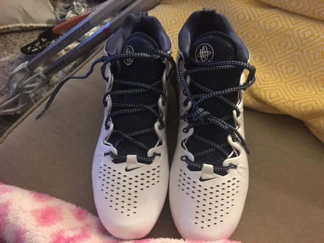 Brand New Nike Huarache 4's, White/Navy Cleats,  Size 10