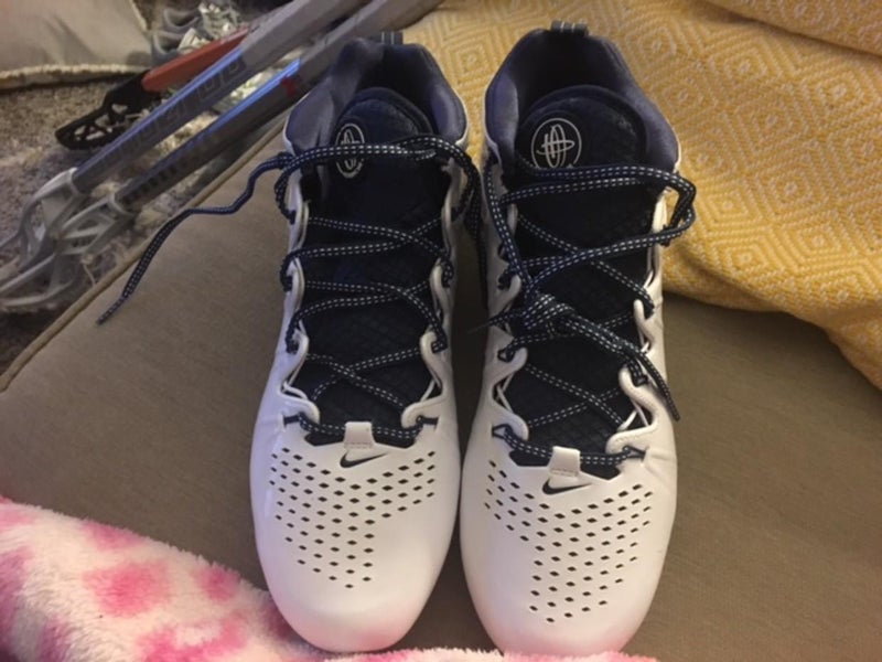 Brand New Nike Huarache 4's, White/Navy Cleats, Size 10