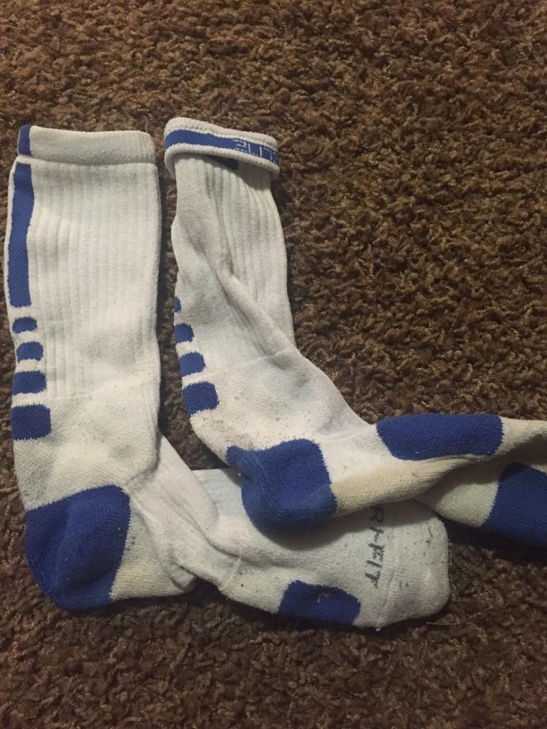 white and blue nike elite socks