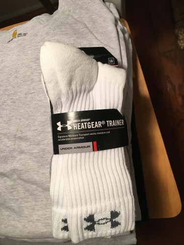 BN/OG Under Armour Heatgear Socks- 4 Pair (Large/White)