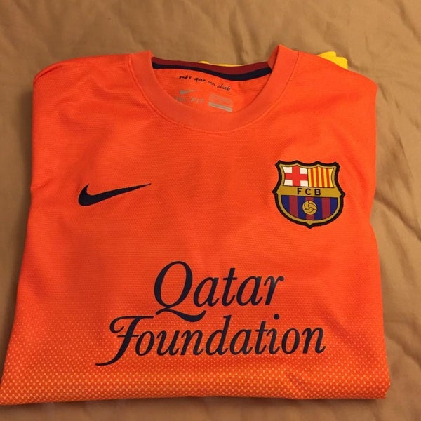 Nike Authentic Qatar Foundation Barcelona FCB Orange Soccer Jersey Men's  Size XL