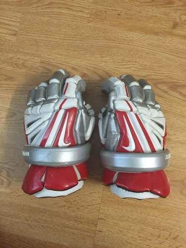 Red White and Grey Nike Vapor Elite Lacrosse Gloves