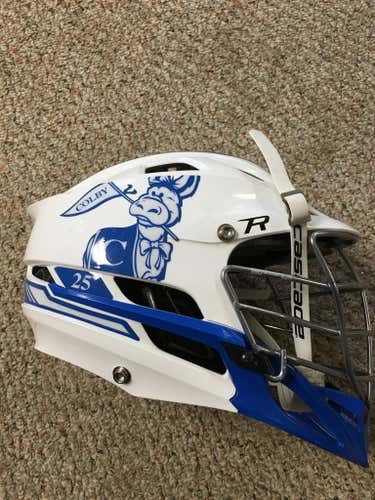 Colby College Cascade R helmet (old-school cartoon mule logo), game used, custom