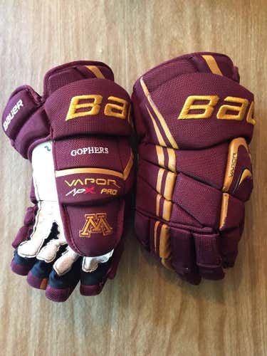 Pro Stock NCAA Minnesota Gophers Bauer APX Hockey Gloves 15"