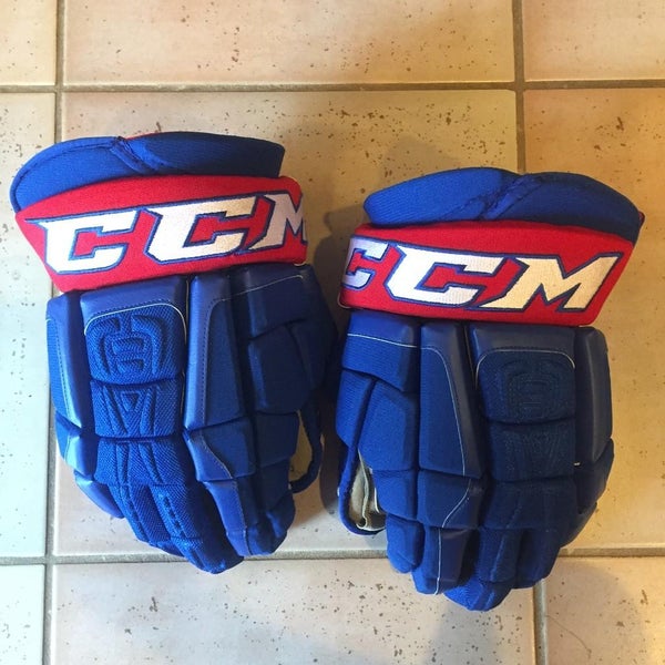 Pro Stock NCAA UMASS Lowell Riverhawks CCM CL 14" Hockey Gloves Blue Red Pro Return