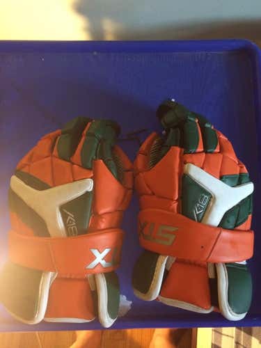 STX K18 lacrosse gloves-orange, green, white