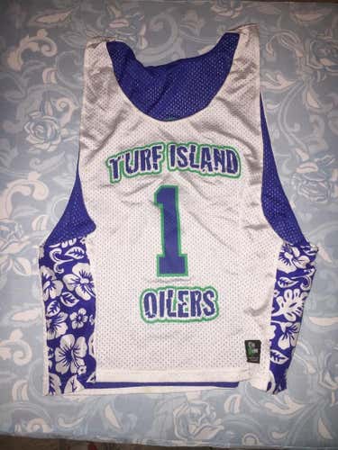 Blue and White Turf Island Oilers pinnie