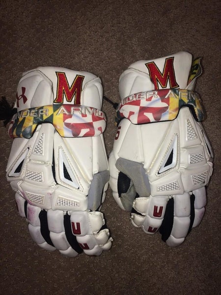 Maryland White Under Armour Flag Cuff Gloves Game Worn