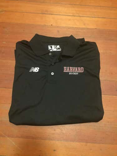 Harvard Hockey Team Issued Black New Balance Dryfit Golf Poli Size M/L