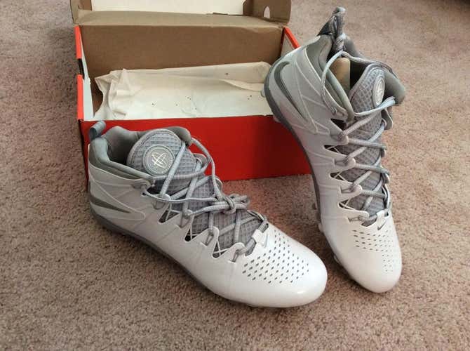 Nike Huarache 4 Lax. White and Silver. Size 11. Brand New. High Top