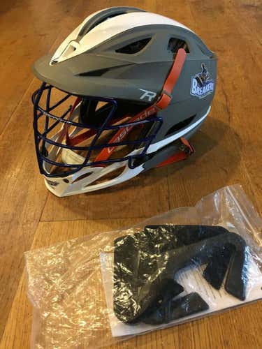 Matte Grey Cascade R with chrome blue cage. Baltimore Breakers club helmet