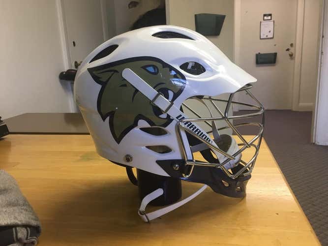White T2 Warrior lacrosse helmet