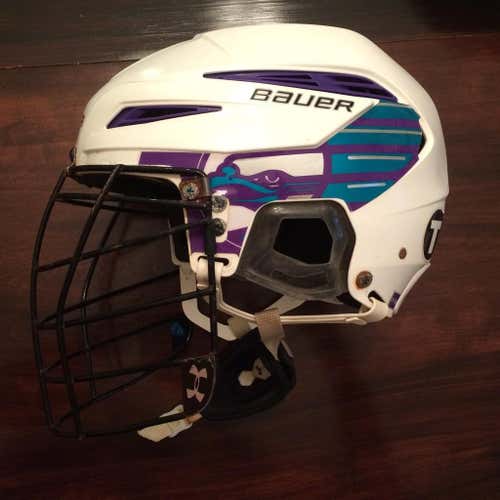 White Bauer Lacrosse Helmet With UA Lacrosse Mask