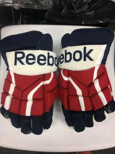 14" Red/White/Blue Reebok 10KN Pro Stock Gloves New AHL Pro Stock Rochester Americans