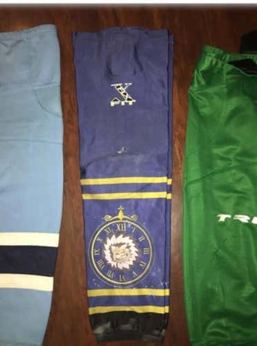 Light Blue and yellow designed hockey shin pad socks