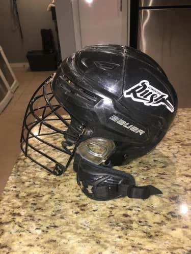 Edmonton Rush Bauer Reakt Helmet Medium Size adjustable with Under Armour Cage and Chin strap. (G...