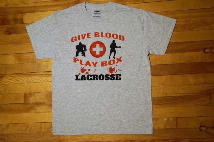 Give Blood Play Box Lacrosse T-Shirt (size Large)