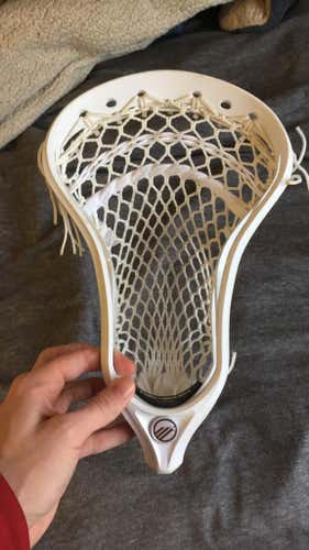 White Maverik Optik lacrosse head with String King Type 3 mesh