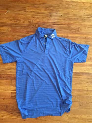 FootJoy Pro Tour Shirt, logo on neck. Light blue with blue stripes.Large