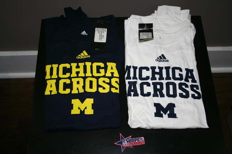 Brand New Michigan Lacrosse Long Sleeve Cotton Tees - Navy and White (L)
