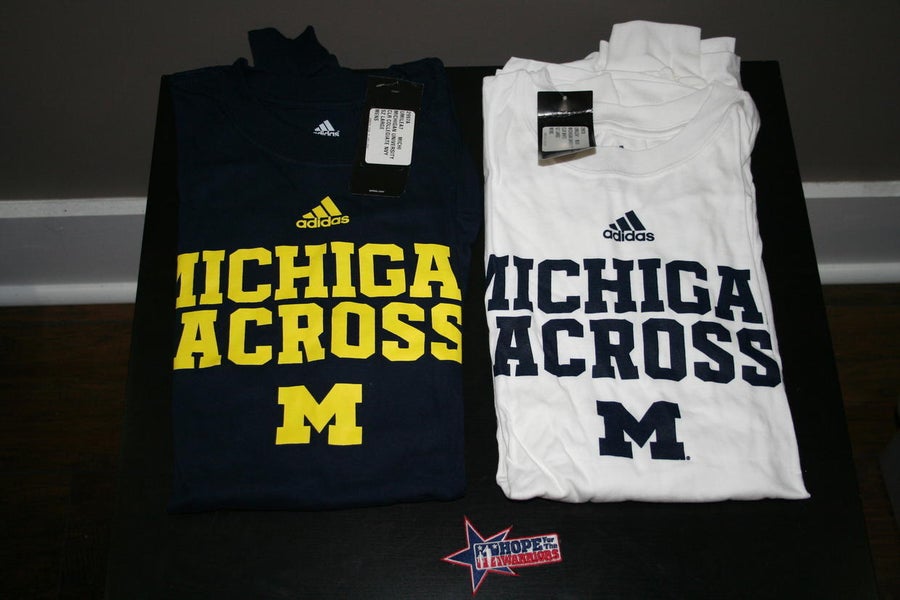 Brand New Michigan Lacrosse Long Sleeve Cotton Tees - Navy and White (L)