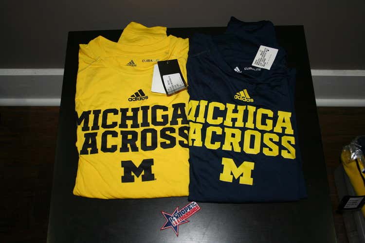 Brand New Michigan Lacrosse Long Sleeve Clima Lite  Tees - Maize and Navy (L)