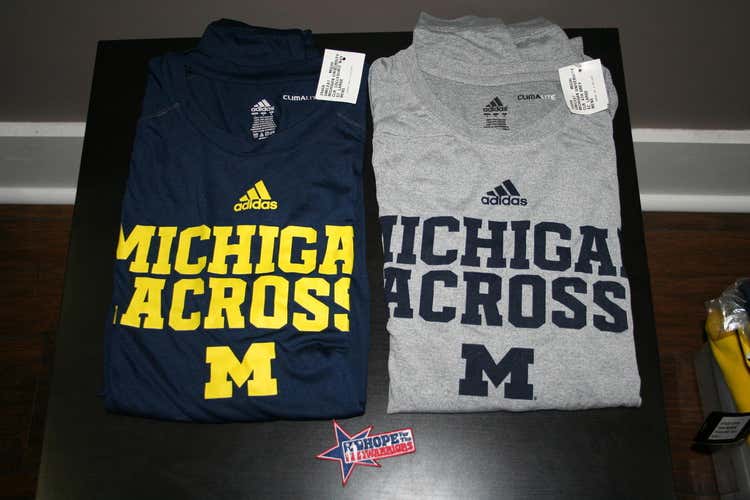 Brand New Michigan Lacrosse Long Sleeve Clima Lite Tees - Navy and Grey (L)