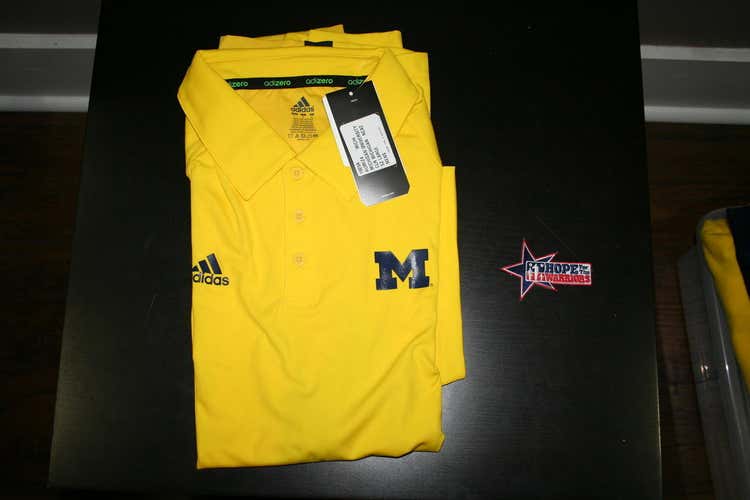 2 Brand New University of Michigan Scorch Polos - Maize and White (L)