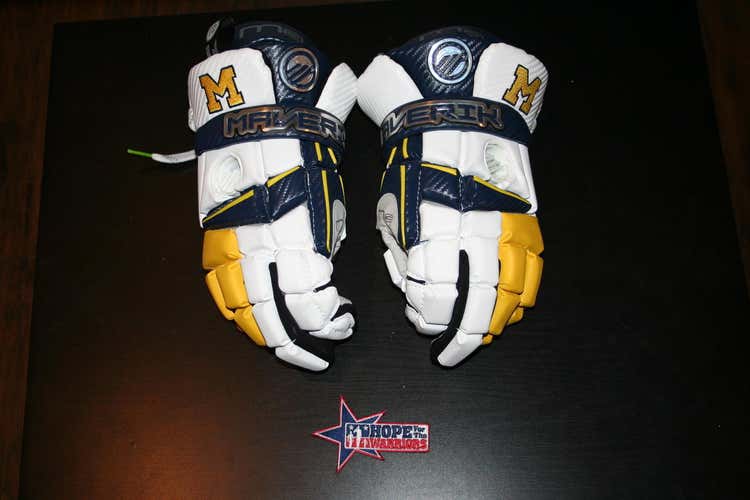 Brand New University of Michigan Maverik M3 Gloves 13" - White, Maize and Blue