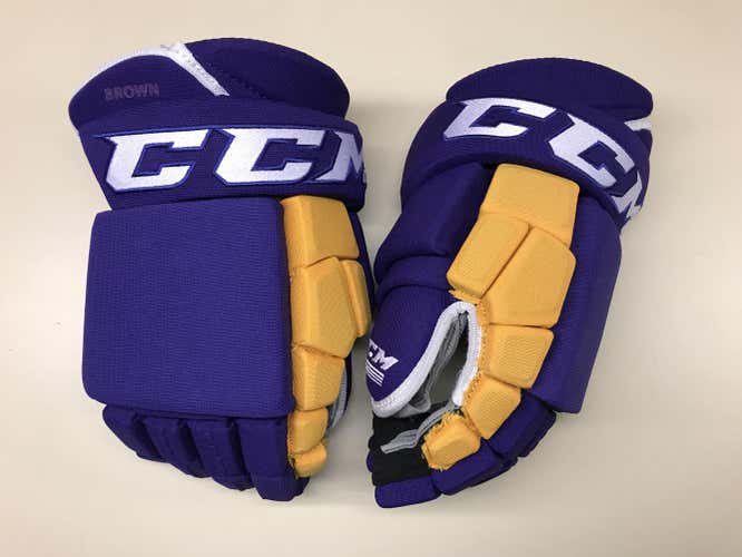 Pro Stock 14" CCM retro purple/gold LA Kings gloves with shot blockers - Dustin Brown