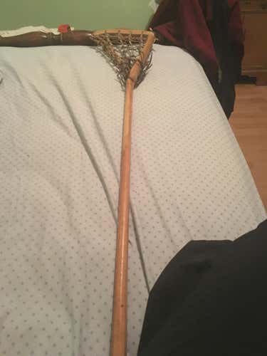 Vintage wooden stick w/ real leather