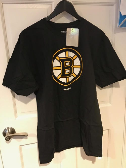 New Reebok Men's NHL Boston Bruins Jersey Crest Tee T-shirt Black Large