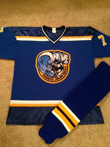 SET:  ATHLETIC KNIT (AK) ‘Warwick WAVE Junior Hockey’ Logo Ice Hockey Jersey, Adult Size XL and m...