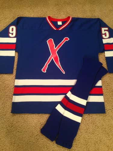 SET:  ATHLETIC KNIT (AK) X Logo Ice Hockey Jersey, Adult Size XL and matching TWIN CITY Pro...