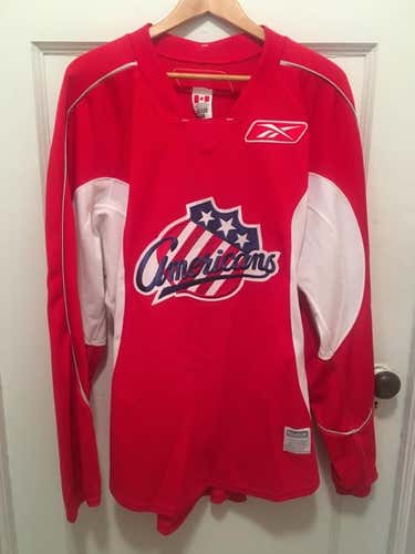 Pro Stock Rochester Americans AHL Red/White Reebok Edge 2.0 Practice Jersey + Fight Strap + AHL L...