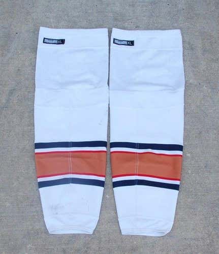 Used Reebok Edge Pro Stock Hockey Socks Edmonton Oilers White