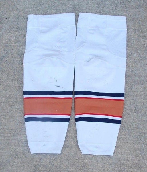 Used Reebok Edge Pro Stock Hockey Socks Edmonton Oilers White