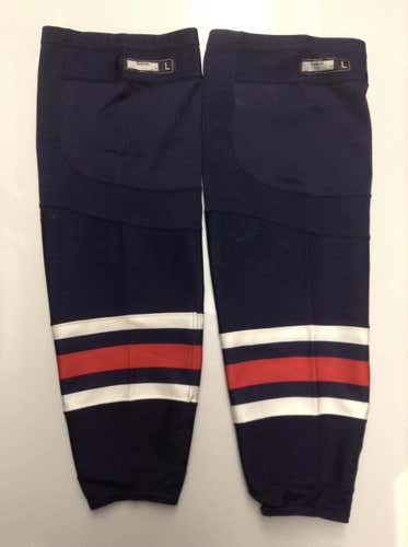 CCM REEBOK EDGE CUSTOM HOCKEY SOCKS COLUMBUS BLUE JACKETS NAVY BLUE PRO STOCK NHL LARGE USED #2175
