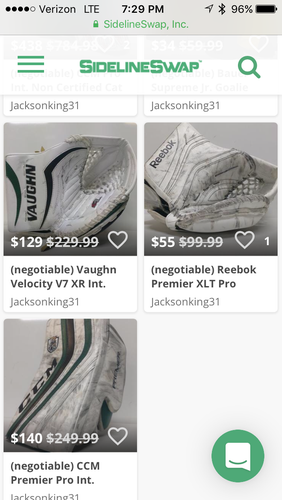 CCM Blocker, Vaughn Glove, Reebok Glove, and Bauer Knee Guards