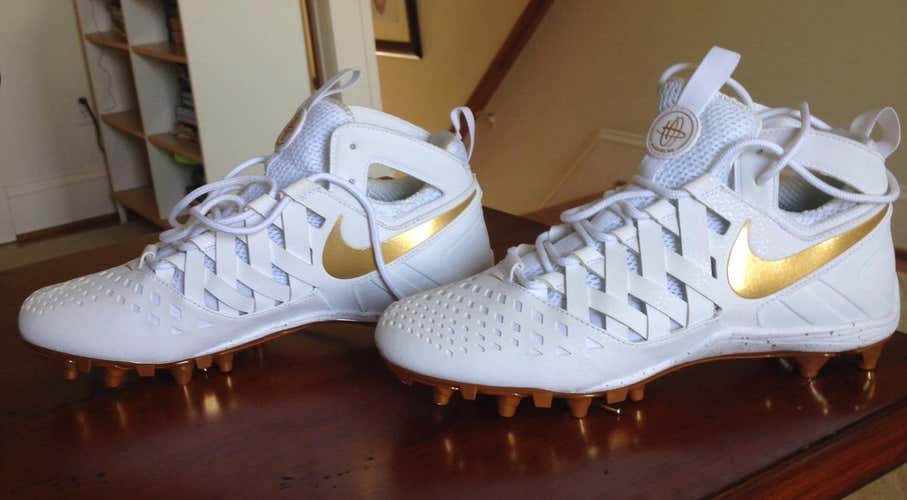 NEW White/Gold Chrome Nike Huarache V Lacrosse Cleat