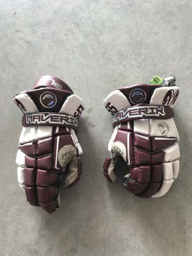 Maroon and White Marverik M3 Lacrosse Gloves