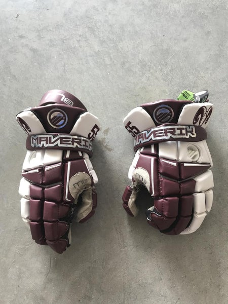 Maroon and White Marverik M3 Lacrosse Gloves