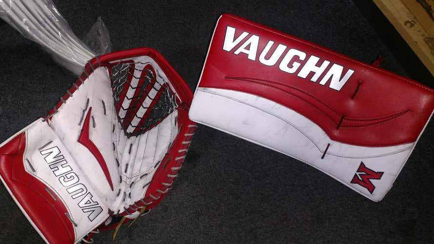 Pro stock Miami RedHawks Vaughn V6 2000 glove and Blocker
