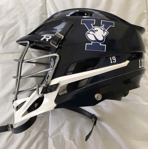 New Navy Blue Cascade R With White Chin And Chrome Facemask. Yale Stickers Can Be Removed