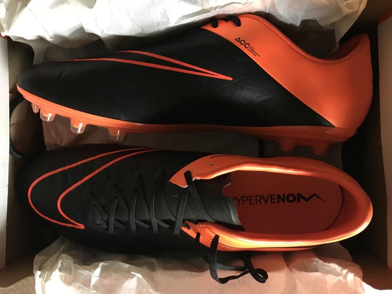 NEW IN BOX Nike Hypervenom Phinish Leather FG Black/Orange Size 11 With Bag