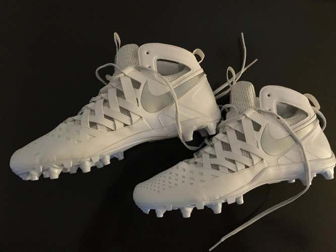 Nike Huarache V Lacrosse Cleats-Wht/Silver-Size 13